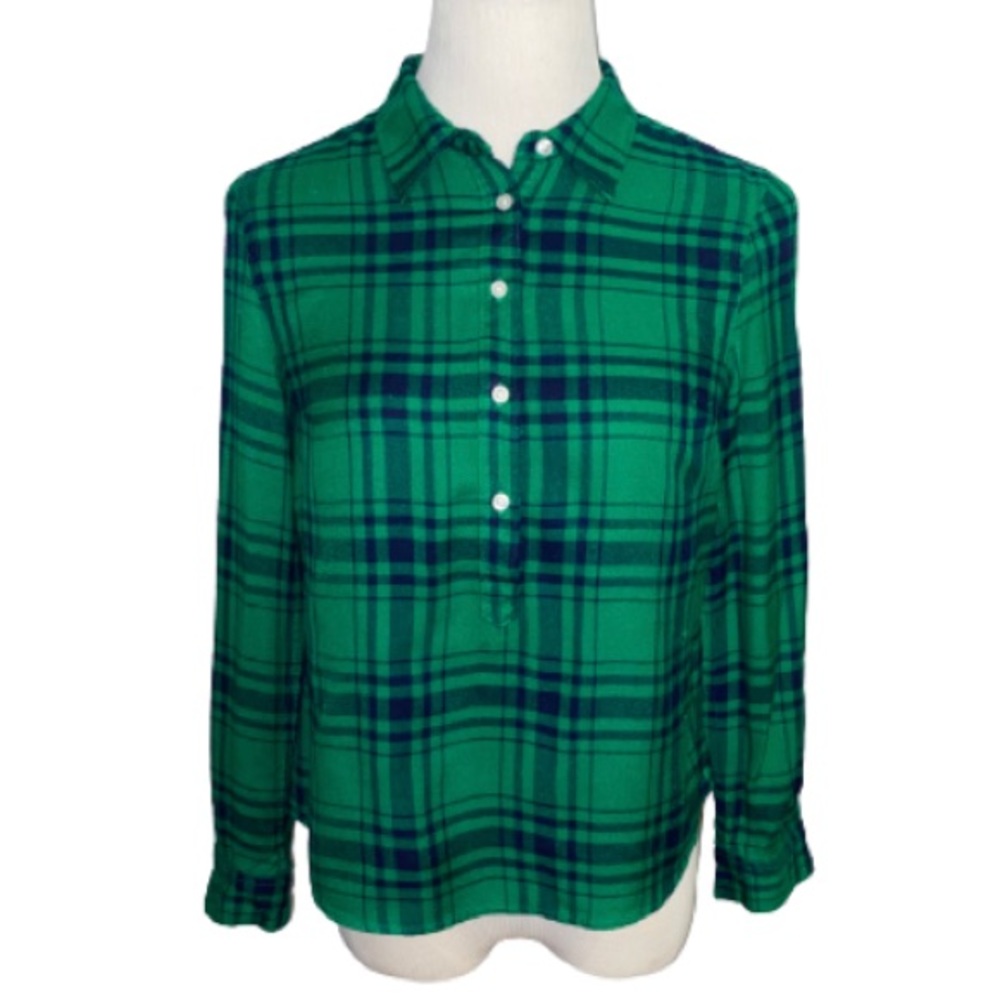 Crown & Ivy Green & Navy Blue Plaid Shirt Size PS